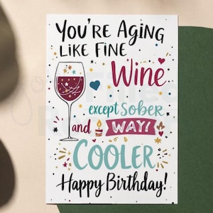 You're Aging Like Fine Wine Printable 5x7, Sobriety Belly Button Birthday Card , Digital Download, Funny Recovery Milestone Gift