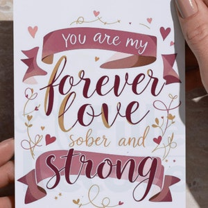 Forever Love Sober and Strong, Sobriety Keepsake, Instant Download Couples, Digital Alcoholics Anonymous Recovery Card