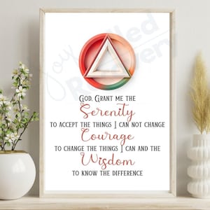 Serenity Prayer AA Symbol PNG, Sober Living Digital Download, Recovery Gift for Loved Ones, Sobriety Typography Design, Printable Art Poster