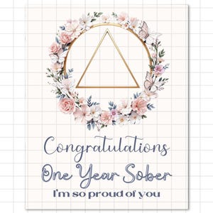 One Year Sober - Digital Recovery Card,  Instant Download Sobriety Birthday Gift, Printable AA Milestone Card, 1 Year Encouragement Keepsake