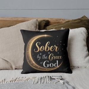Sober by the Grace of God PNG, Sober Living Digital Download, Recovery Gift for Loved Ones, Sobriety Black & Gold Moon Design, Printable Art