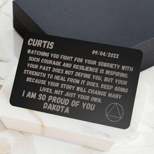 Engraved Metal Wallet Card with custom sobriety date  - Gift for someone in recovery  - Unique sober birthday