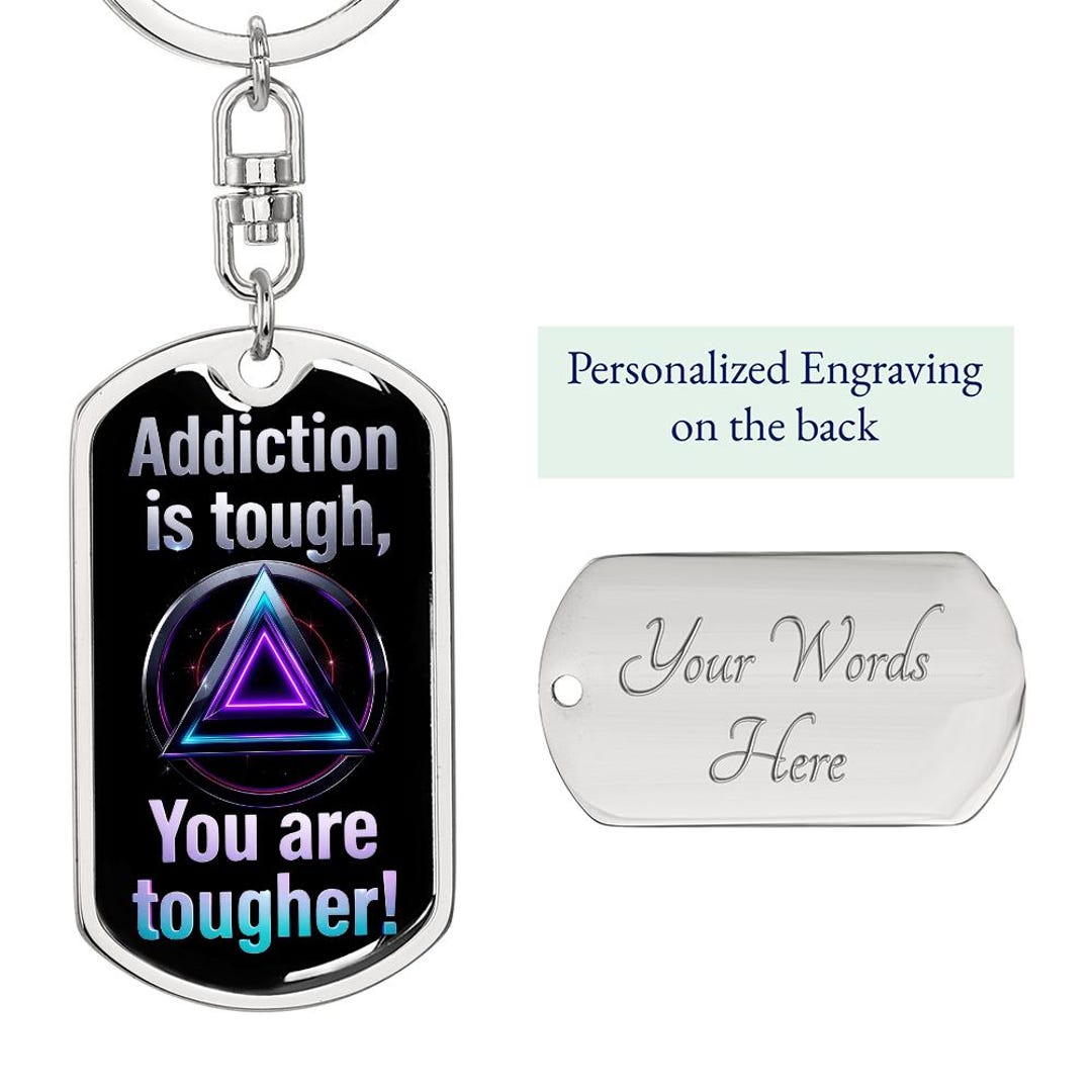 Recovery Keychains Addiction is Tough Keychain ~ Sobriety Gift With Personalized Sober ...