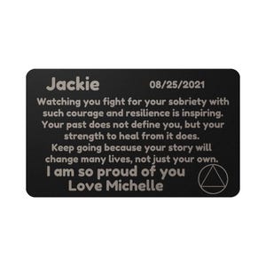 Engraved Metal Wallet Card with custom sobriety date  - Gift for a friend in recovery  - Unique sober birthday gift personalized