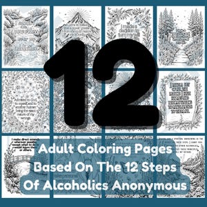 12-Step Recovery Coloring Pages, AA Milestone Gift, Mindfulness Printables, Digital Download, Sobriety Coloring Pages, Recovery Gift Set