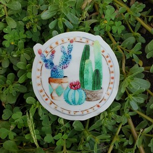 Pegatina redonda de cactus en maceta