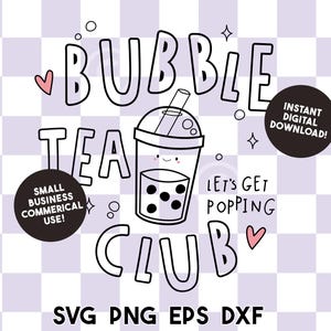 Bubble Tea Club Shirt SVG, Färbung in svg, Kinder Shirt, Kawaii Shirt svg, Bubble Tea svg, Silhouette Cricut, Cut File