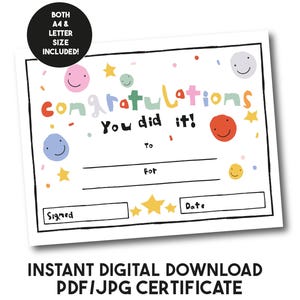 Congratulations Certificate Printable: Hand Lettered School Diploma (A4/US Letter Digital Download)