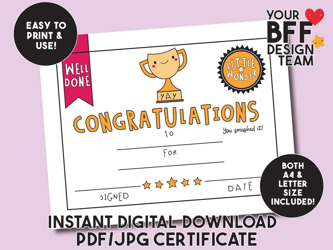 Congratulations Printable Certificate , School Diploma , Blank Child ...