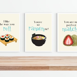 Set 3 Posters Japanese Food, Kitchen and Dining Decor, Japanese Food Poster, Funny Quotes Wall Art, Valentine's Gifts, Digital Download