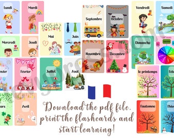 French Printable Montessori Calendar Flashcards - Months of the Year, Days of the Week, Seasons - Days of the week wheel