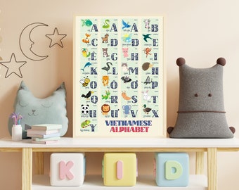Vietnamese Animal Alphabet Poster Digital Download, Field Guide Poster, Classroom Décor, Kids Wall Art, Nursery Décor