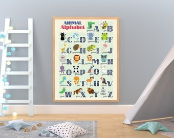 Animal Alphabet Poster, Digital Download, Zoo Animals Art, Field Guide Poster, Montessori Alphabet Poster, Classroom Décor, Nursery Déco