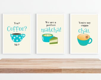 Set of 3 Kitchen and Dining Décor, Coffee Shop Decor, Funny Quotes Wall Art, Drinks Wall Decor, Floral Print, Digital Download