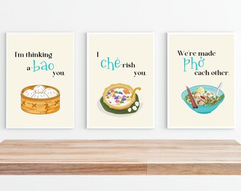 Set 3 Posters of Vietnamese Food,  Kitchen and Dining Décor, Coffee Shop Decor, Funny Quotes Wall Art, Valentine's Gifts, Digital Download