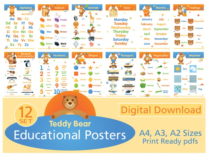 Educational Posters for Nursery or Playroom Etsy