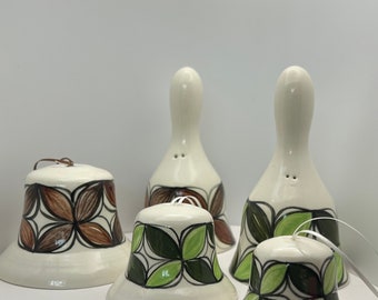 Hawaii Handcrafted Ceramic Tapa Design Bell, Hanging Bell or Hanging Ornaments, or Hand Held, Hand Painted, 4 sizes