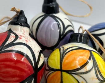 Hawaii Handcrafted Ceramic Tapa Design Ball Ornaments, Hand Painted, 3 sizes