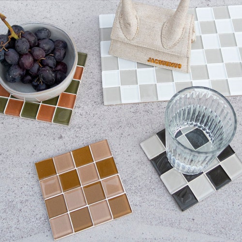 Glass Tile Coaster Handmade Drink Coaster Square Coaster Etsy