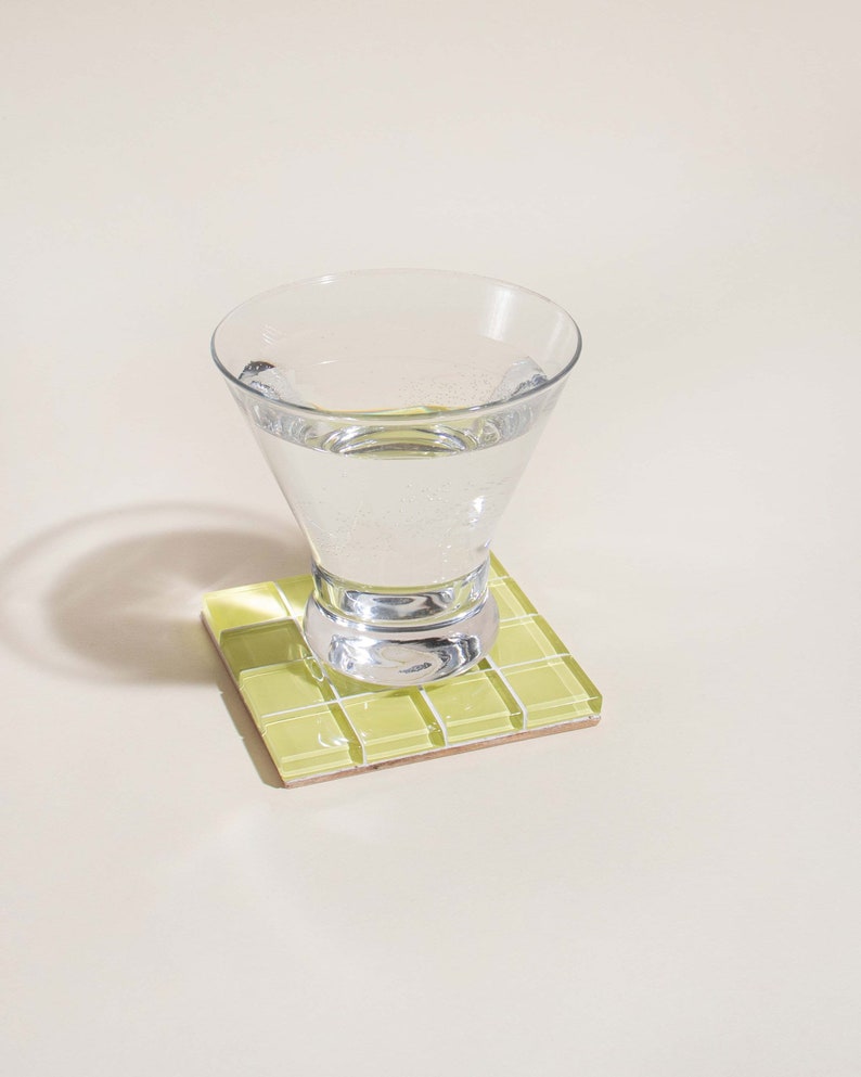 Glass Tile Coaster Handmade Drink Coaster Square Coaster Housewarming Gift Gift for Her Gift for Him Birthday Gifts 4 Light Yellow