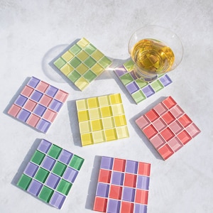 Glass Tile Coaster Handmade Drink Coaster Square Coaster Housewarming Gift Gift for Her Gift for Him Birthday Gifts image 1