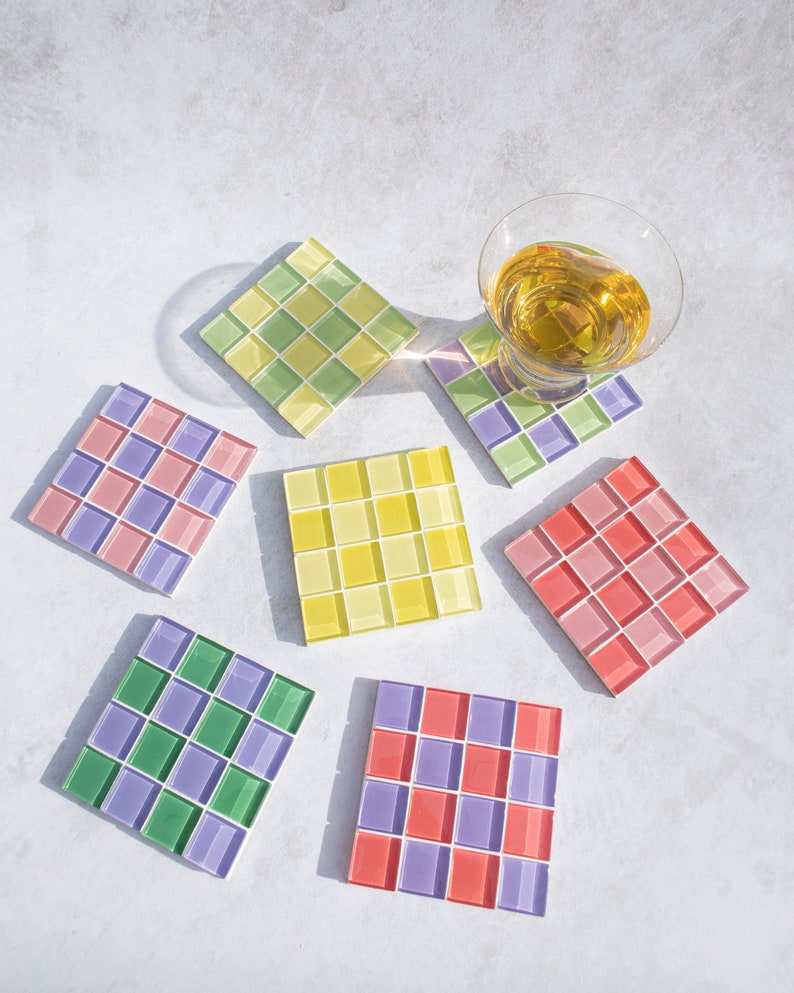 Glass Tile Coaster Handmade Drink Coaster Square Coaster Housewarming Gift Gift for Her Gift for Him Birthday Gifts image 1