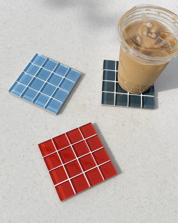 Glass Tile Coaster Handmade Drink Coaster Square Coaster Etsy