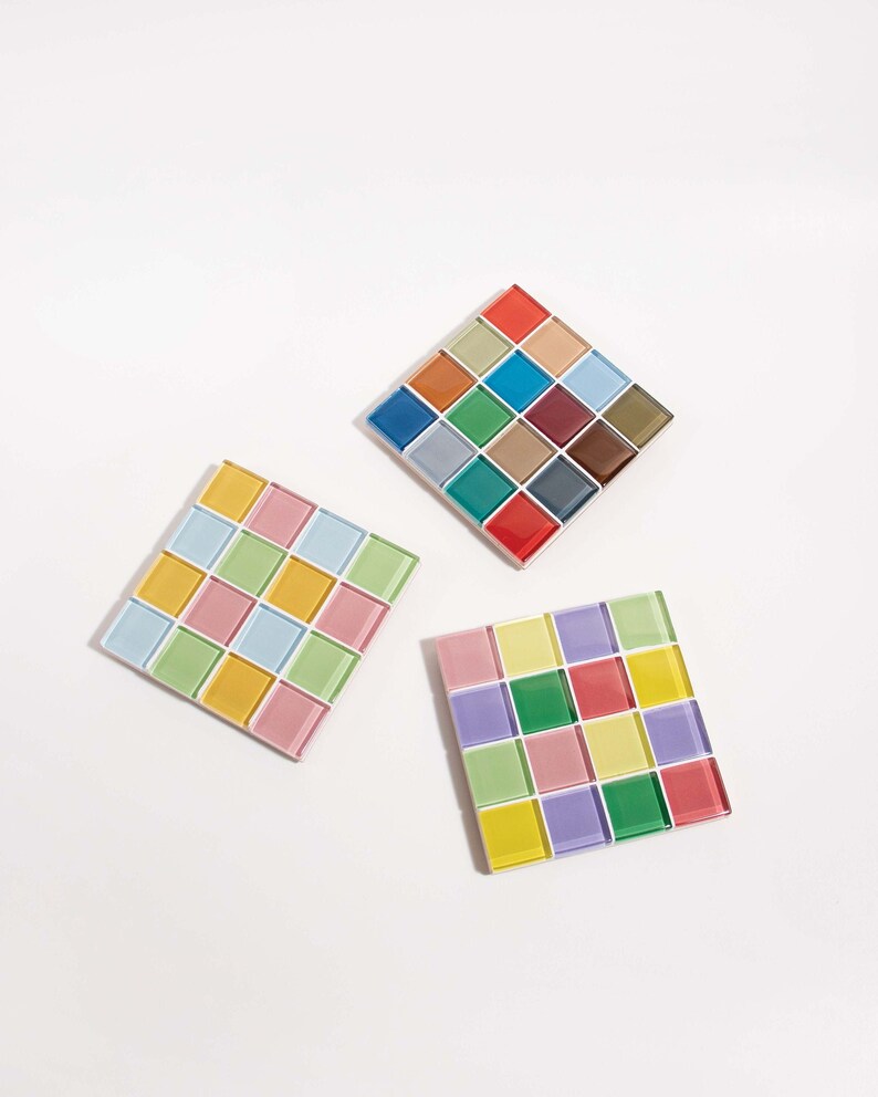 Glass Tile Coaster Handmade Drink Coaster Square Coaster Housewarming Gift Gift for Her Thanksgiving Gifts Christmas Gifts Set of 3 Multicolor