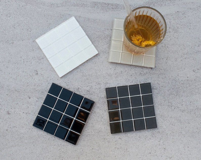 Glass Tile Coaster Handmade Drink Coaster Square Coaster Housewarming Gift Gift for Her Gift for Him Valentine Gifts Set of 4