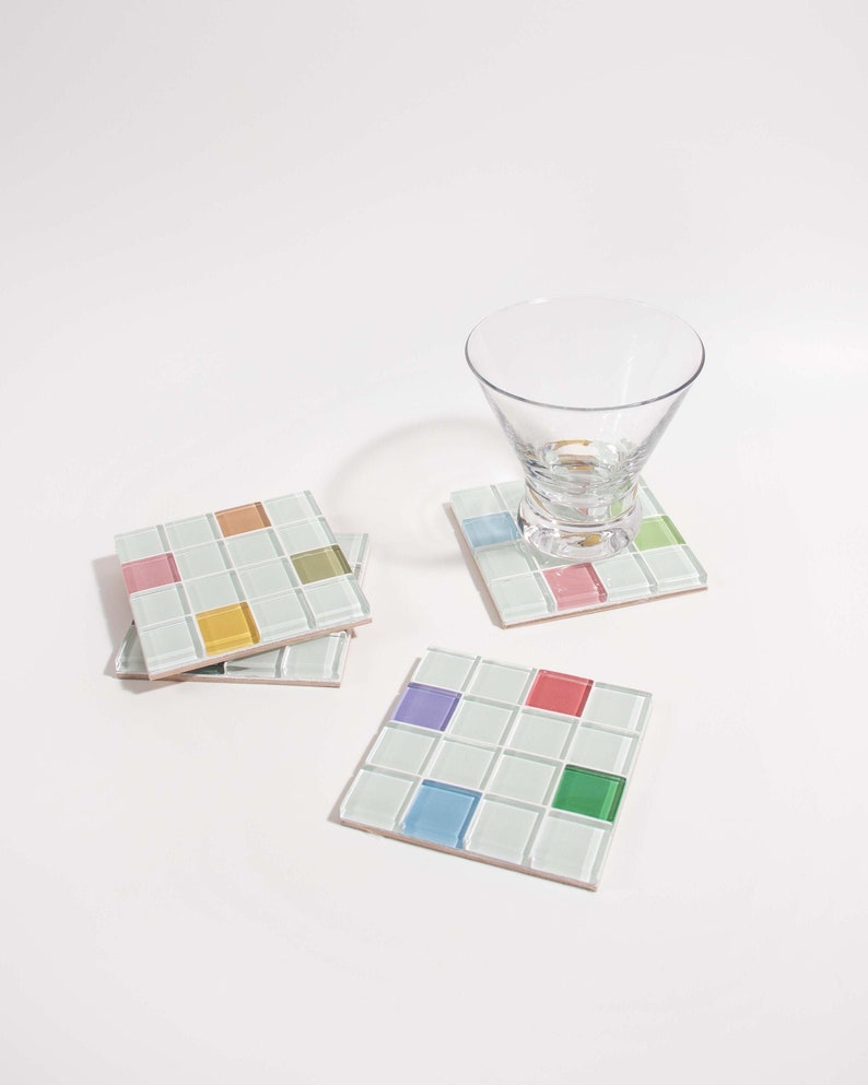 Glass Tile Coaster Handmade Drink Coaster Square Coaster Housewarming Gift Gift for Her Christmas Gifts Thanksgiving Gifts image 1