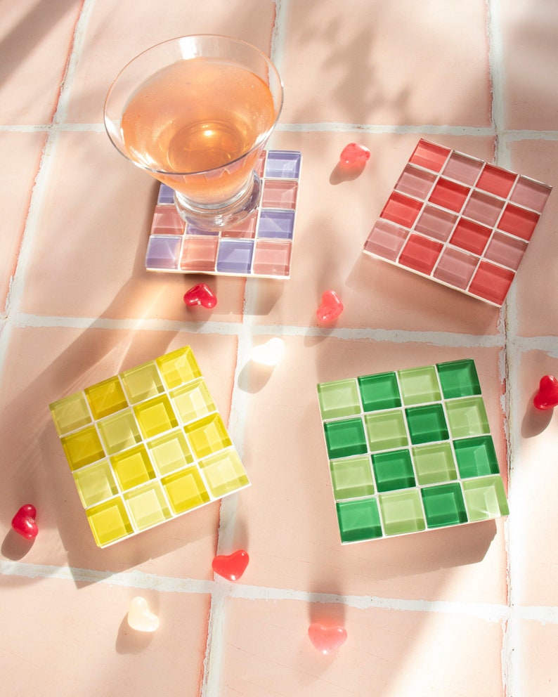 Drink Coaster Set of 4 | Glass Tile Coasters Set of 4 | Housewarming Gift | Gift for Her | Gift for Him | Birthday Gift Set Set 4