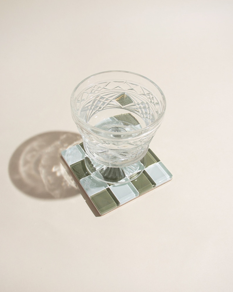 Glass Tile Coaster Handmade Drink Coaster Square Coaster Housewarming Gift Gift for Her Birthday Gifts Gift for Him 6 Olive Green & White