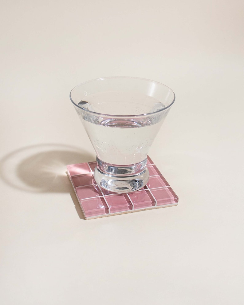 Glass Tile Coaster Handmade Drink Coaster Square Coaster Housewarming Gift Gift for Her Gift for Him Birthday Gifts 4 Light Pink