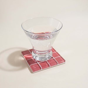 Glass Tile Coaster Handmade Drink Coaster Square Coaster Housewarming Gift Gift for Her Gift for Him Birthday Gifts 4 Dark Pink