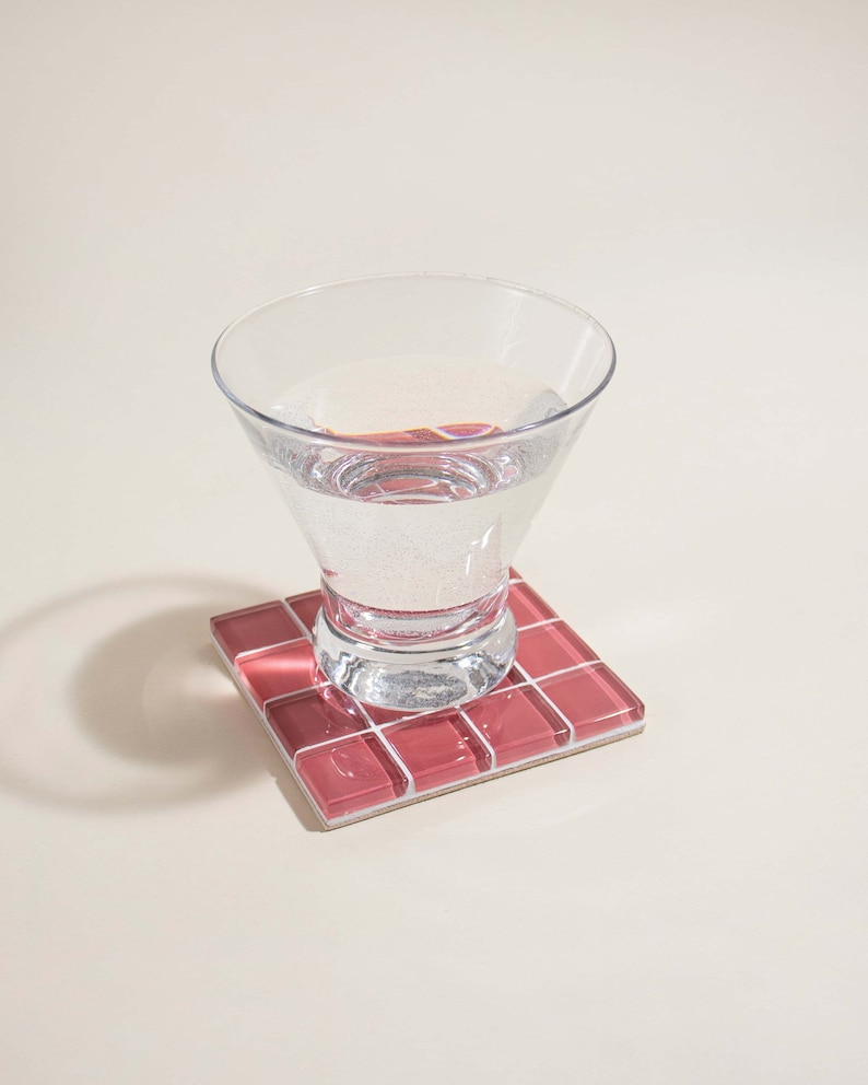 Glass Tile Coaster Handmade Drink Coaster Square Coaster Housewarming Gift Gift for Her Gift for Him Birthday Gifts 4 Dark Pink