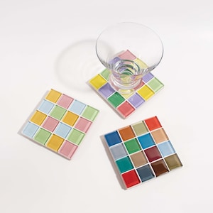 Glass Tile Coaster Handmade Drink Coaster Square Coaster Housewarming Gift Gift for Her Thanksgiving Gifts Christmas Gifts Set of 3 Multicolor