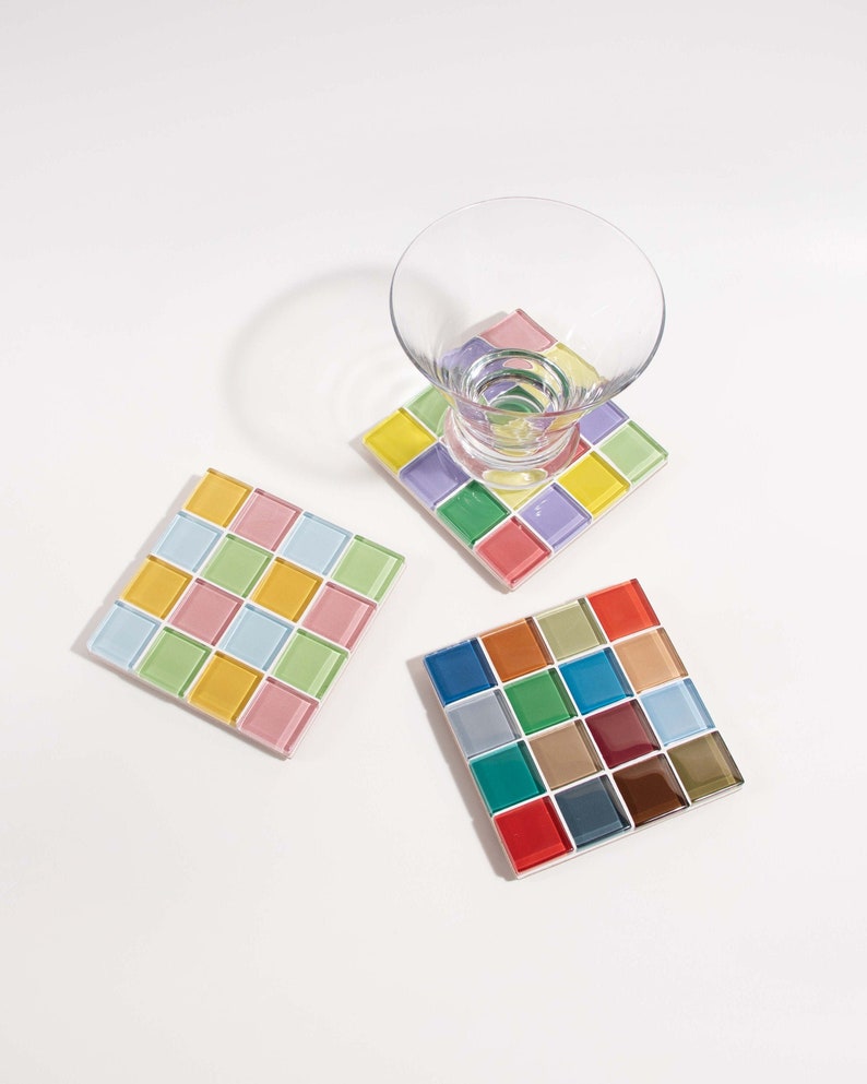 Glass Tile Coaster Handmade Drink Coaster Square Coaster Housewarming Gift Gift for Her Thanksgiving Gifts Christmas Gifts image 1