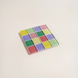 Glass Tile Coaster Handmade Drink Coaster Square Coaster Housewarming Gift Gift for Her Thanksgiving Gifts Christmas Gifts Neon Multicolor