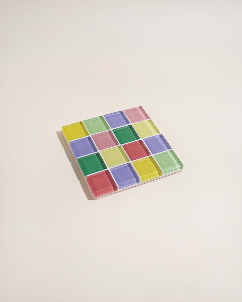 Glass Tile Coaster Handmade Drink Coaster Square Coaster Housewarming Gift Gift for Her Thanksgiving Gifts Christmas Gifts Neon Multicolor