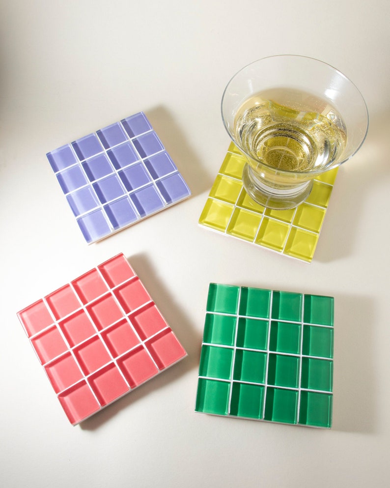 Drink Coaster Set of 4 | Glass Tile Coasters Set of 4 | Housewarming Gift | Gift for Her | Gift for Him | Birthday Gift Set Set 3