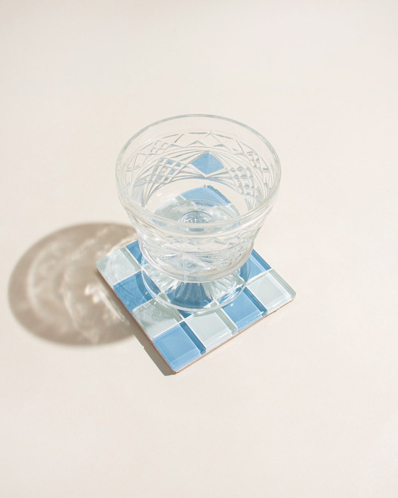 Glass Tile Coaster Handmade Drink Coaster Square Coaster Housewarming Gift Gift for Her Birthday Gifts Gift for Him 6 Blue & White