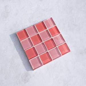 Glass Tile Coaster Handmade Drink Coaster Square Coaster Housewarming Gift Gift for Her Gift for Him Birthday Gifts Lite & Dark Pink
