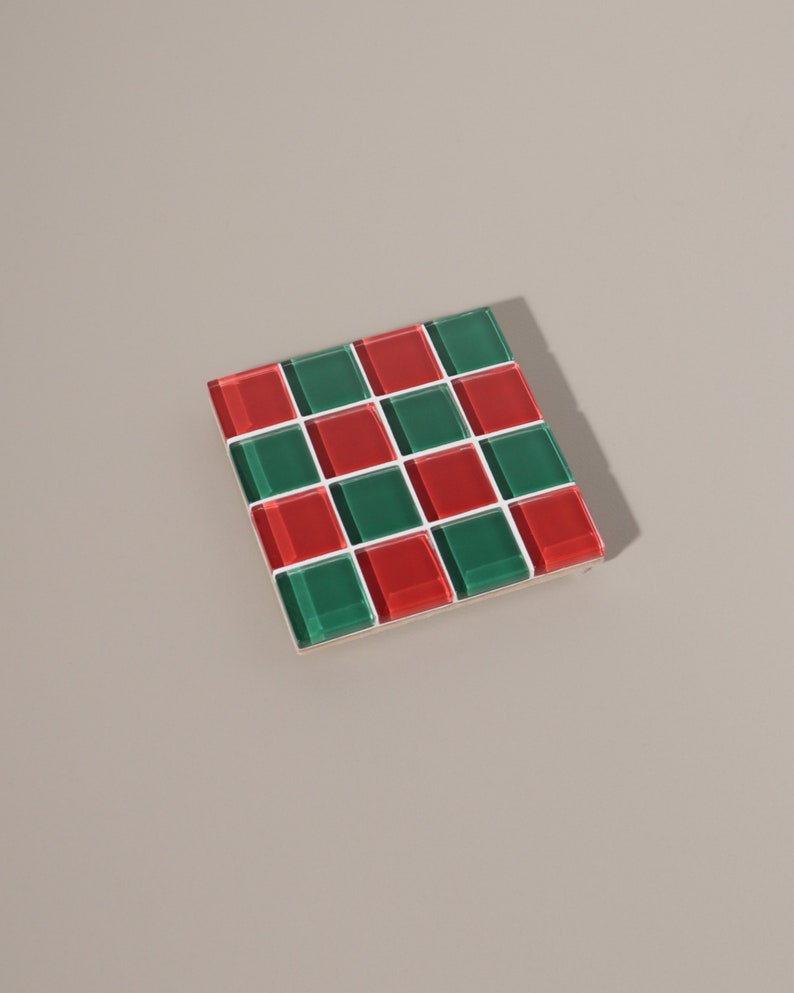 Glass Tile Coaster Handmade Drink Coaster Square Coaster Housewarming Gift Gift for Her Gift for Him Birthday Gifts Green & Red