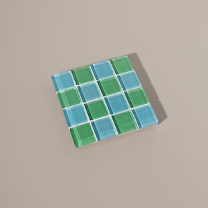 Checkered Glass Tile Coaster Handmade Drink Coaster Square Coaster Housewarming Gift Gift for Her Gift for Him Valentine Gift 3 Green & Blue