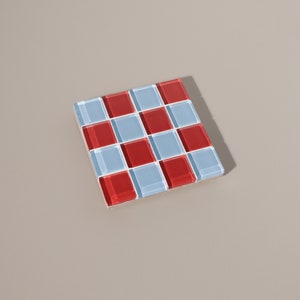 Glass Tile Coaster Handmade Drink Coaster Square Coaster Housewarming Gift Gift for Her Gift for Him Birthday Gifts Blue & Red