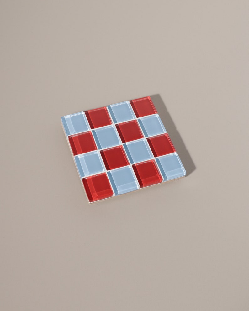 Glass Tile Coaster Handmade Drink Coaster Square Coaster Housewarming Gift Gift for Her Gift for Him Birthday Gifts Blue & Red