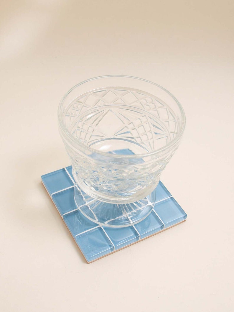 Glass Tile Coaster Handmade Drink Coaster Square Coaster Housewarming Gift Gift for Her Gift for Him Birthday Gifts 4 Bright Blue