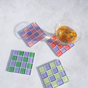 Drink Coaster Set of 4 Glass Tile Coasters Set of 4 Housewarming Gift Gift for Her Gift for Him Birthday Gift Set Set 1