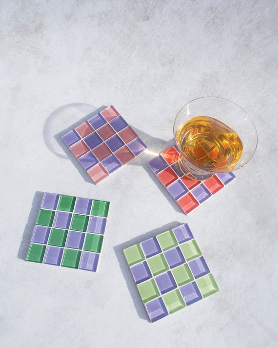 Drink Coaster Set of 4 | Glass Tile Coasters Set of 4 | Housewarming Gift | Gift for Her | Gift for Him | Birthday Gift Set