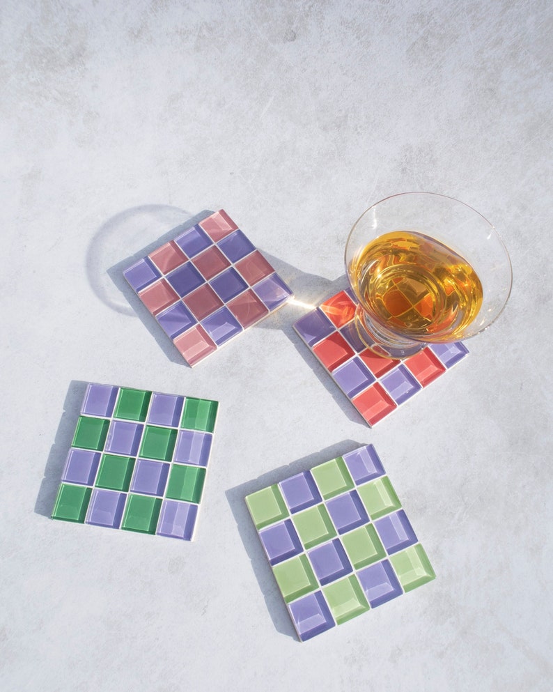 Drink Coaster Set of 4 Glass Tile Coasters Set of 4 Housewarming Gift Gift for Her Gift for Him Birthday Gift Set Set 1